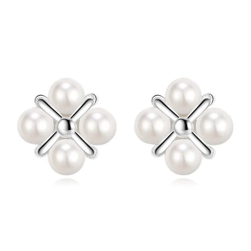 925 Silver Pearl Stud Earrings for Women Girls Wedding Jewelry