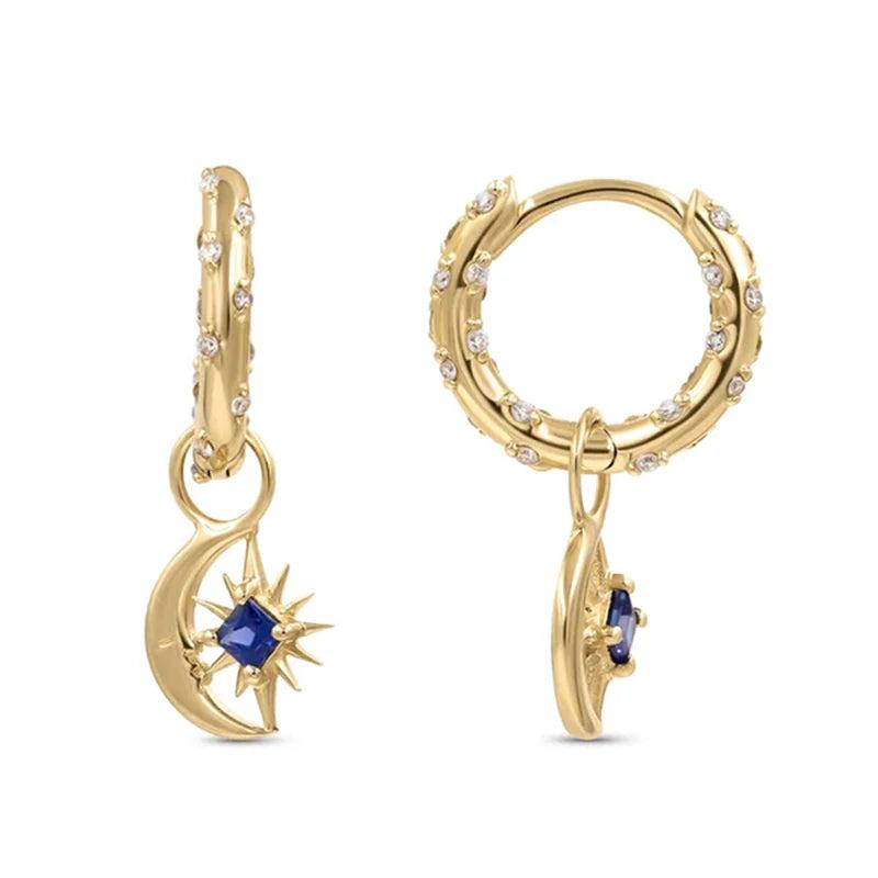 925 Silver Punk Drop Earring Shell Conch Star Moon Pendant Earrings