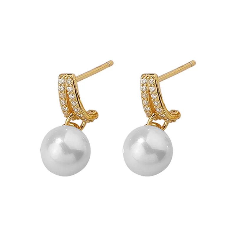 Zircon Shell Pearl Stud Earrings 925 Sterling Silver Women Jewelry