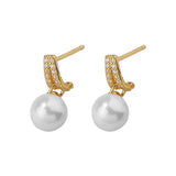Zircon Shell Pearl Stud Earrings 925 Sterling Silver Women Jewelry