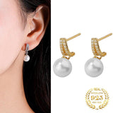 Zircon Shell Pearl Stud Earrings 925 Sterling Silver Women Jewelry