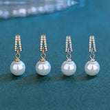 Zircon Shell Pearl Stud Earrings 925 Sterling Silver Women Jewelry