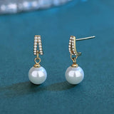 Zircon Shell Pearl Stud Earrings 925 Sterling Silver Women Jewelry