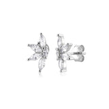 925 Silver Clear Zircon Flower Stud Earring Women Clips Pendiente Fine Jewelry
