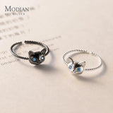 925 Sterling Silver Cat Ring for Women Girls Adjustable Jewelry Anillo
