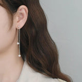 ASHQI Freshwater Pearl Earrings 925 Sterling Silver Long Earrings