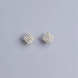 925 Silver Square Stud Earrings with Zircon Charm Gift