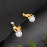 925 Sterling Silver Cat Stud Earring 18k Pearl Asymmetric Earings