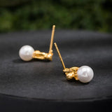925 Sterling Silver Cat Stud Earring 18k Pearl Asymmetric Earings