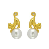925 Sterling Silver Cat Stud Earring 18k Pearl Asymmetric Earings