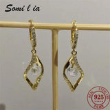 SOMILLIA 18K Earring 925 Silver Charm Clear CZ Hoop Earrings