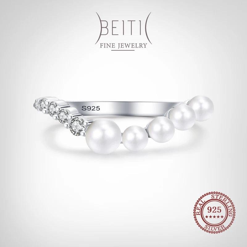 Radiant Zircon V Shape Pearl 925 Silver Ring Wedding Jewelry