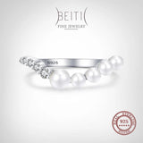 Radiant Zircon V Shape Pearl 925 Silver Ring Wedding Jewelry