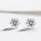 Classic Round Cut 925 Sterling Silver Stud Earrings for Lady