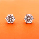 Classic Round Cut 925 Sterling Silver Stud Earrings for Lady