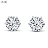 Classic Round Cut 925 Sterling Silver Stud Earrings for Lady