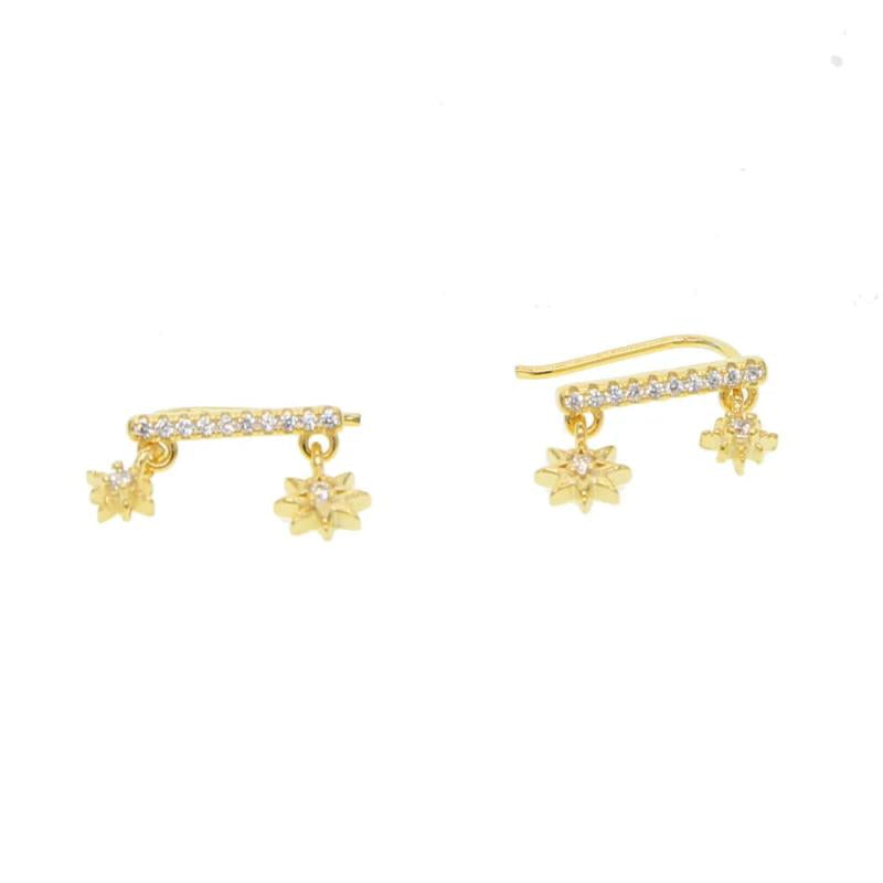 925 Sterling Silver 2 Star CZ Bar Stud Earrings Gift for Girls