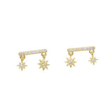 925 Sterling Silver 2 Star CZ Bar Stud Earrings Gift for Girls