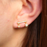 925 Sterling Silver 2 Star CZ Bar Stud Earrings Gift for Girls