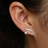 925 Sterling Silver 2 Star CZ Bar Stud Earrings Gift for Girls
