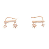 925 Sterling Silver 2 Star CZ Bar Stud Earrings Gift for Girls