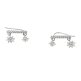 925 Sterling Silver 2 Star CZ Bar Stud Earrings Gift for Girls