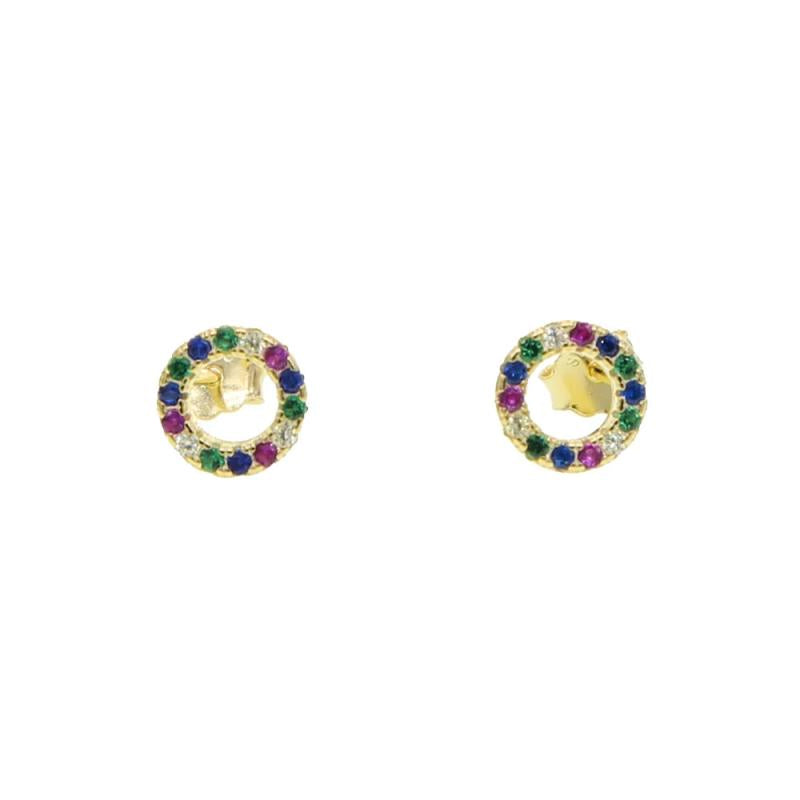 Round Rainbow CZ Stud Earrings 925 Sterling Silver Delicate Party Jewelry Gift