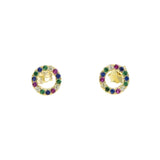 Round Rainbow CZ Stud Earrings 925 Sterling Silver Delicate Party Jewelry Gift