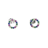 Round Rainbow CZ Stud Earrings 925 Sterling Silver Delicate Party Jewelry Gift