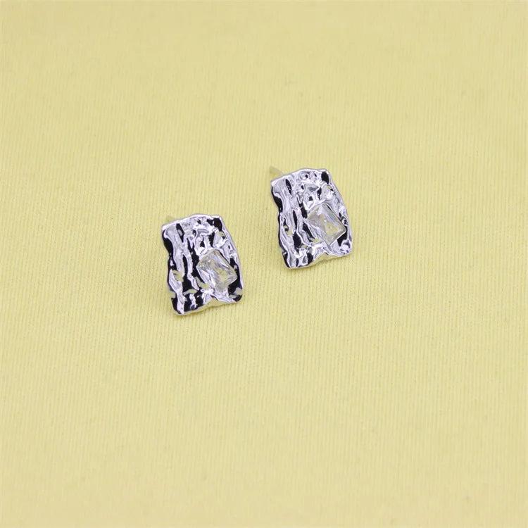 925 Silver Zircon Rectangle Stud Earrings Wedding Jewelry