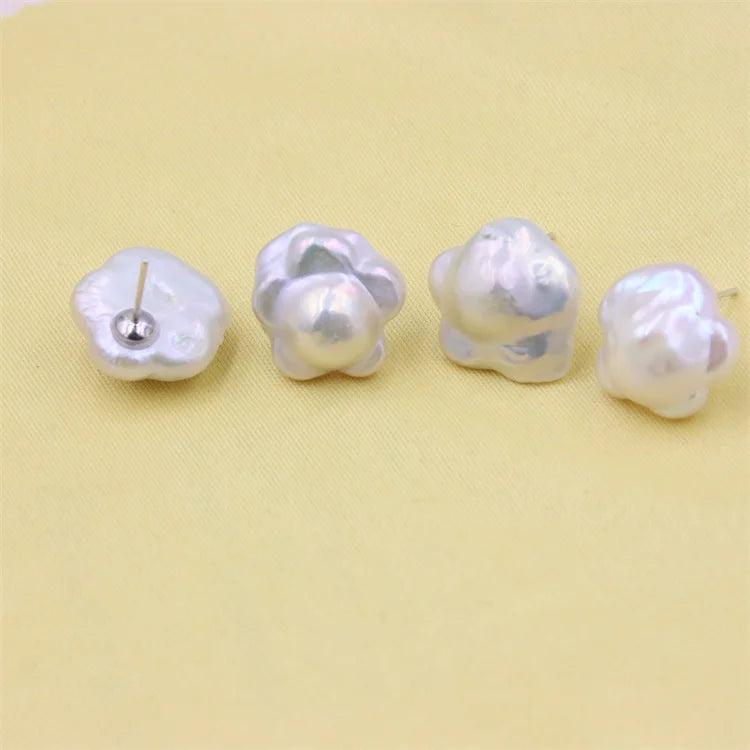 Baroque Freshwater Pearl Plum Blossom Stud Earrings 925 Sterling Silver