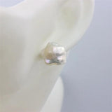 Baroque Freshwater Pearl Plum Blossom Stud Earrings 925 Sterling Silver
