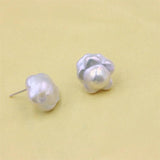 Baroque Freshwater Pearl Plum Blossom Stud Earrings 925 Sterling Silver