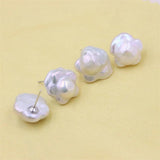 Baroque Freshwater Pearl Plum Blossom Stud Earrings 925 Sterling Silver