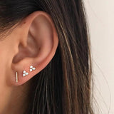 925 Silver Red Green Three Stone Dainty Cz Earring