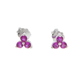 925 Silver Red Green Three Stone Dainty Cz Earring