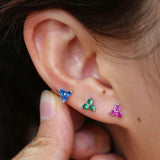 925 Silver Red Green Three Stone Dainty Cz Earring