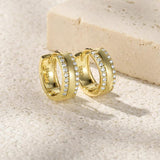 925 Silver Hoop Earrings Double Row CZ Wide Earring for Women