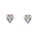 Colorful CZ Heart Stud Earring 925 Sterling Silver - Minimal Jewelry