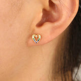 Colorful CZ Heart Stud Earring 925 Sterling Silver - Minimal Jewelry