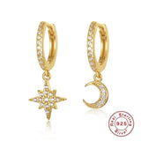 Geometric 925 Silver Hoop Earrings Star Moon Female Jewelry