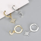 Geometric 925 Silver Hoop Earrings Star Moon Female Jewelry