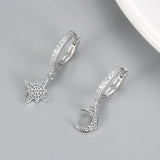 Geometric 925 Silver Hoop Earrings Star Moon Female Jewelry