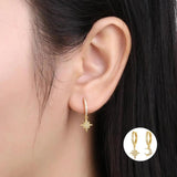 Geometric 925 Silver Hoop Earrings Star Moon Female Jewelry