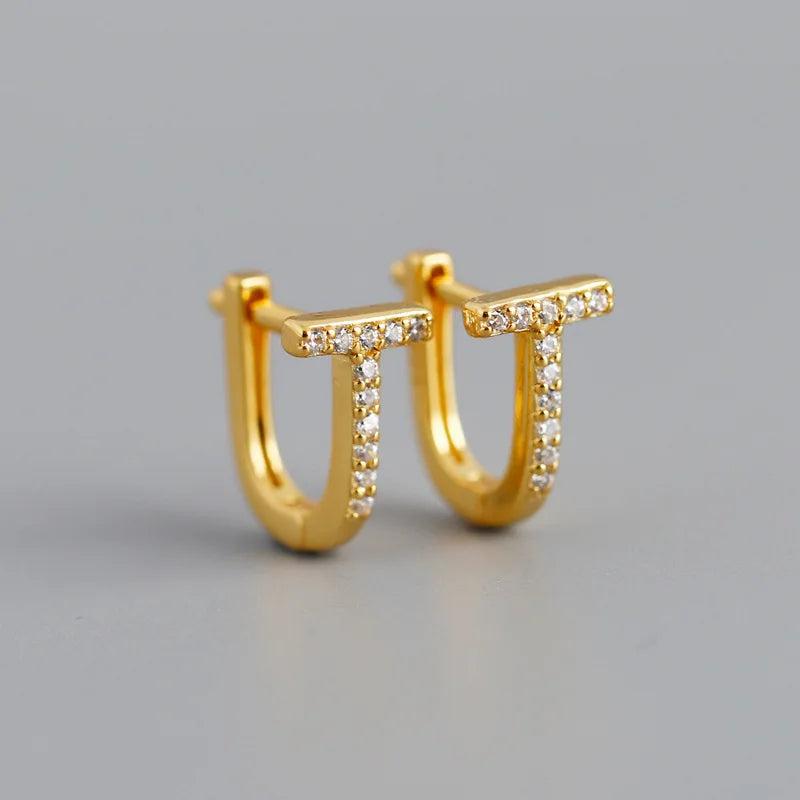 925 Silver CZ T-shaped Earrings Women Hoop Jewelry