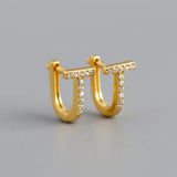 925 Silver CZ T-shaped Earrings Women Hoop Jewelry