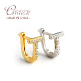 925 Silver CZ T-shaped Earrings Women Hoop Jewelry