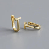 925 Silver CZ T-shaped Earrings Women Hoop Jewelry