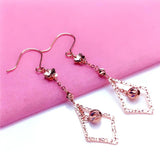 Purple Plated 14K Rose Rhombus Long Earrings for Women