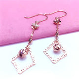 Purple Plated 14K Rose Rhombus Long Earrings for Women